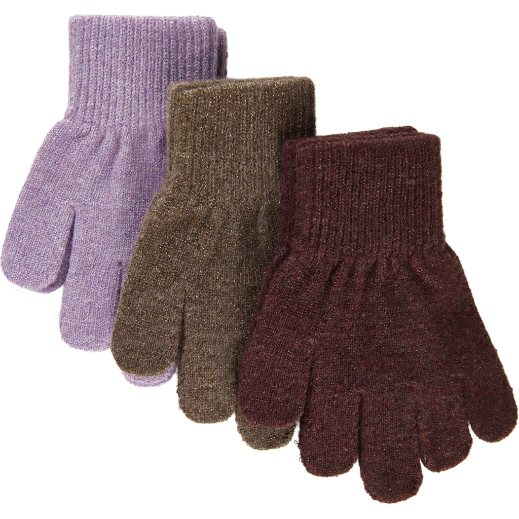 Mikk-line magic gloves 3 pack w. lurex - Dark mink/Slate black/Chalk violet