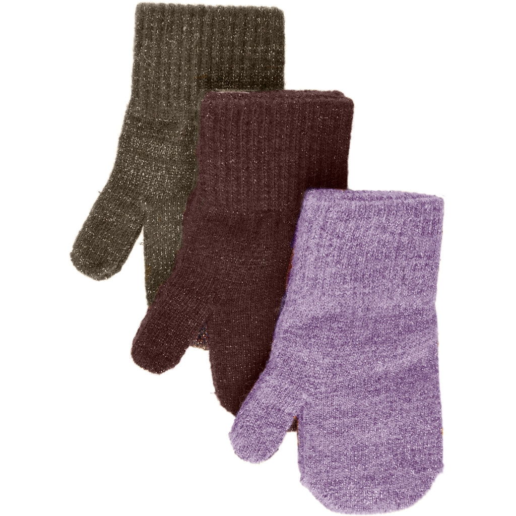 Mikk-line magic mittens 3 pack w. lurex - Dark mink/Slate black/Chalk violet